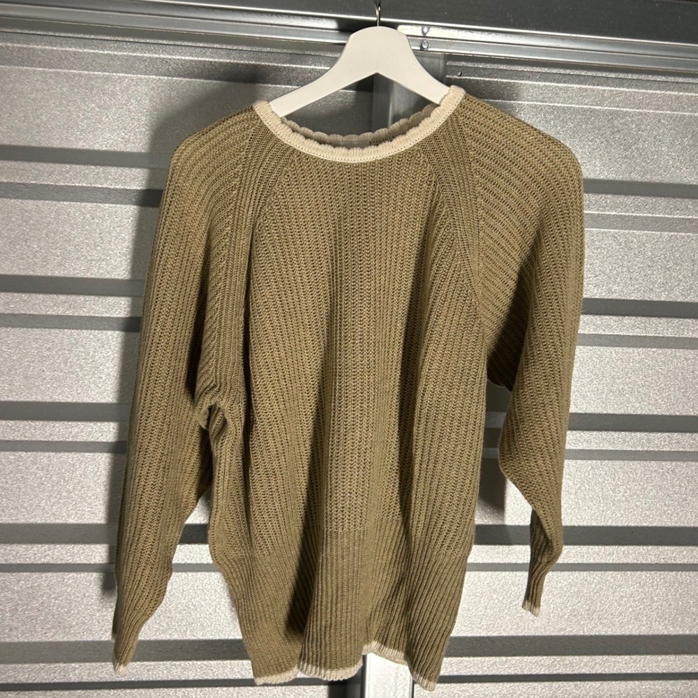 VINTAGE Mondi Sweater Womens 38 Tan Linen Blend Ribbed Knit Grandmacore Boho